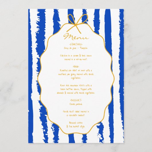 Menu Whimsical Stripes Handwritten Painted Wedding  (Devant)