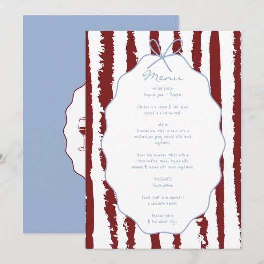 Menu Whimsical Stripes Handwritten Painted Wedding  (Devant / Derrière)