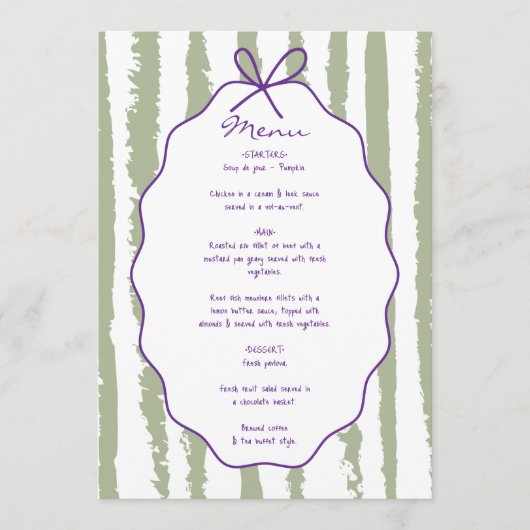 Menu Whimsical Stripes Handwritten Painted Wedding  (Devant)