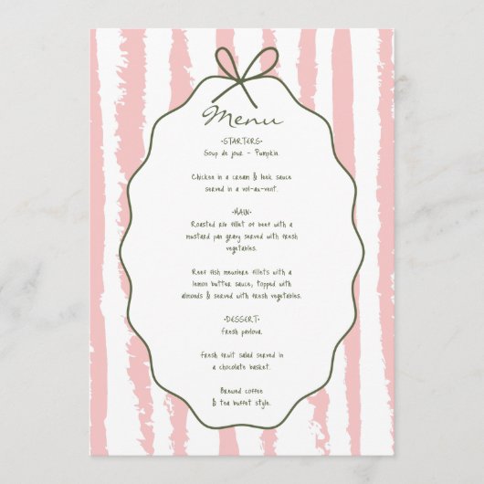 Menu Whimsical Stripes Handwritten Painted Wedding  (Devant)