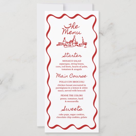 Menu Whimsical Wavy Border 4 x 9 pouces manuscrit (Devant)