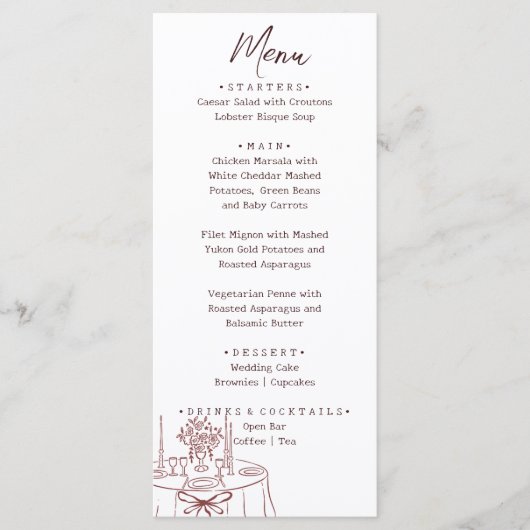 Menu Whimsical White Hand Drawn Illustrated Wedding (Devant)