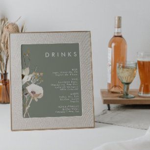 Menu Whimsical Wildflower Sage Wedding Drinken Poster