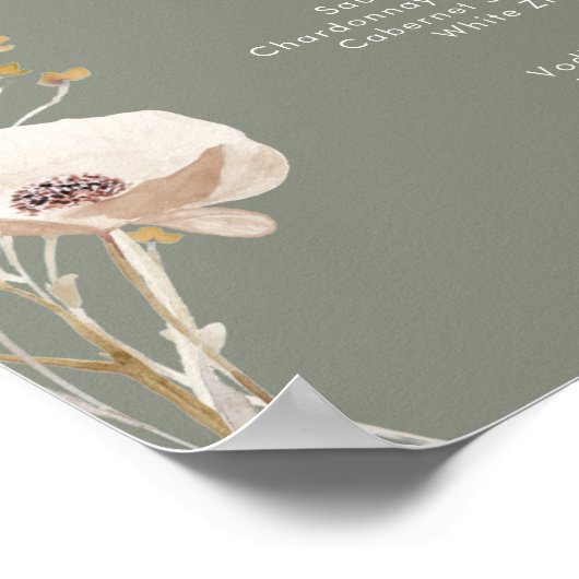 Menu Whimsical Wildflower Sage Wedding Drinken Poster (Hoek)