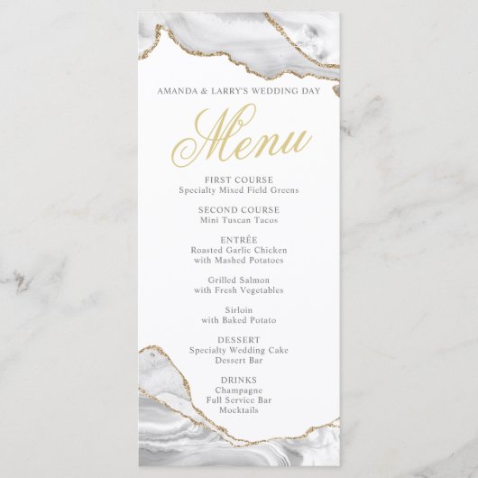 Menu White and Gold Agate (Wit en Gold Agate) Kaar (Voorkant)