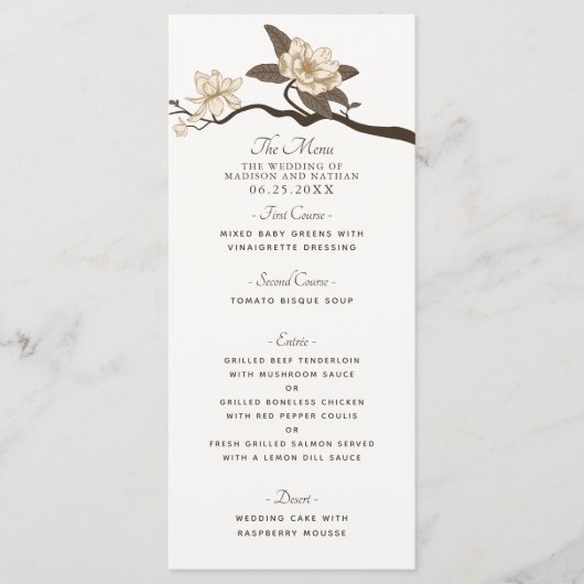 Menu White Elegant Vintage Magnolia Wedding (Devant)