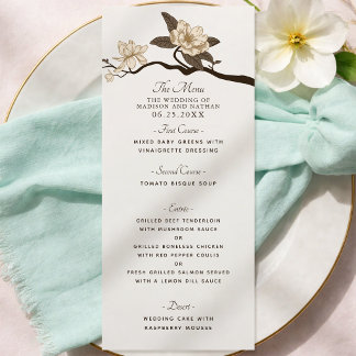 Menu White Elegant Vintage Magnolia Wedding