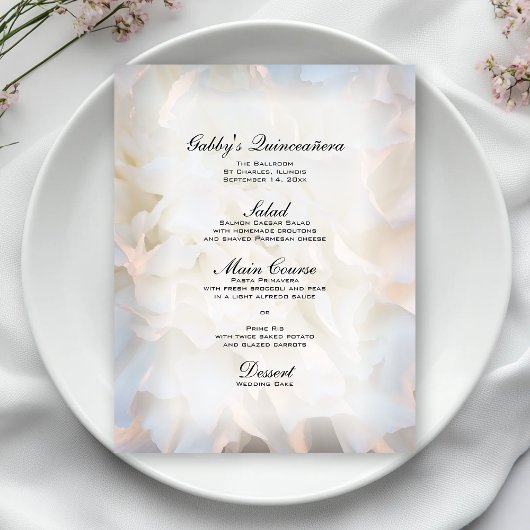 Menu White Floral Quinceañera