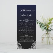 Menu White Lace Black and Blue Wedding (Staand voorkant)