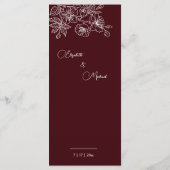 Menu White Line Art Flowers Deep Burgundy Wedding (Dos)