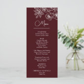 Menu White Line Art Flowers Deep Burgundy Wedding (Debout devant)