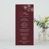 Menu White Line Art Flowers Deep Burgundy Wedding (Debout devant)