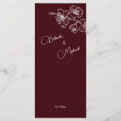Menu White Line Art Flowers Deep Burgundy Wedding (Dos)