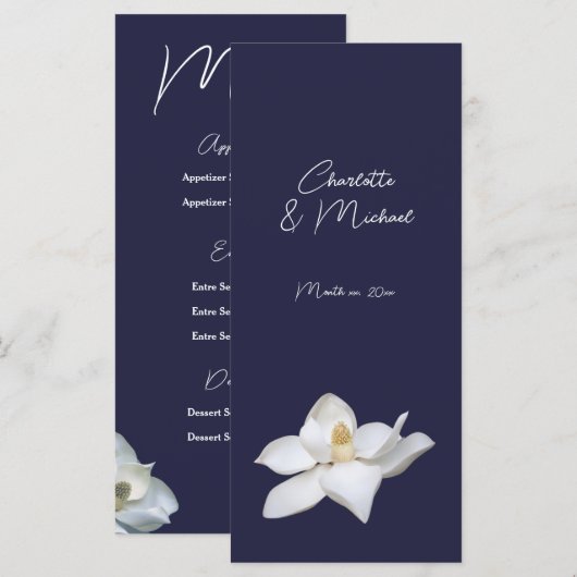 Menu White Magnolia Elegant Flora Mariage sur la Marine (Devant / Derrière)