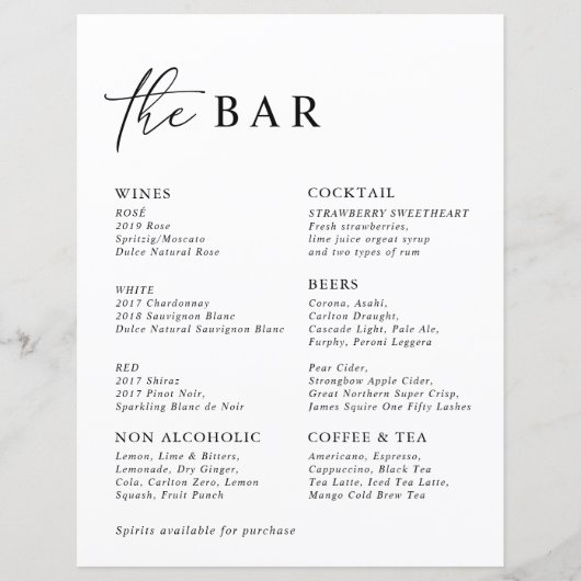 Menu White Modern Minimalist Wedding Bar (Voorkant)