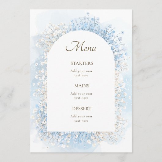 Menu white pastel blue flowers (Devant)