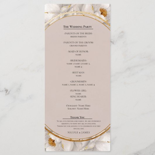 Menu White Peony & Blush Rose Floral Wedding Program (Dos)