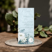 Menu White Roses Hellebores Silver Eucalyptus Wedding