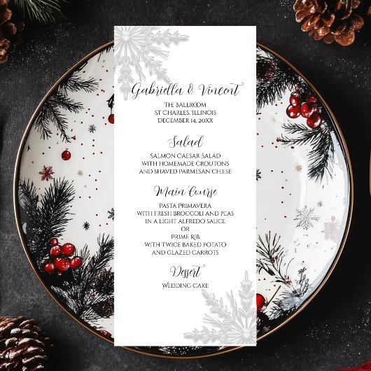 Menu White Snowflakes Winter Wedding