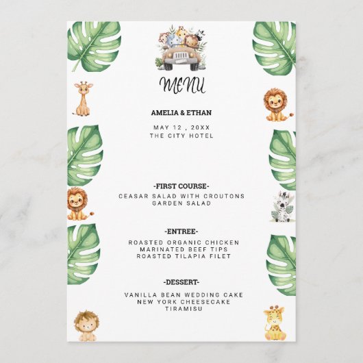 Menu Wild One Jungle Safari Birthday for Boys (Devant)