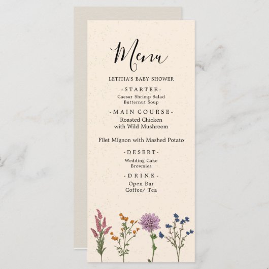  menu Wilde Baby shower (Voorkant / Achterkant)