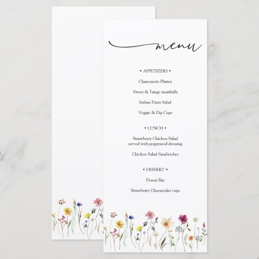 Menu Wilde bloem (Voorkant / Achterkant)