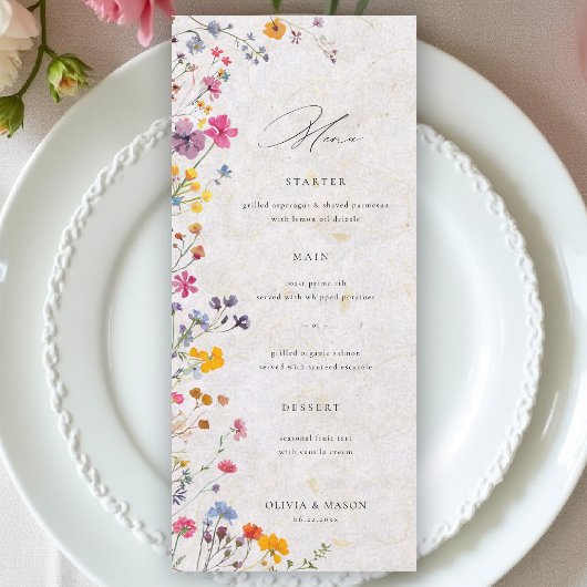 Menu Wildflower Garden Modern Floral Blush Pink Wedding