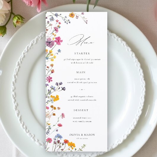 Menu Wildflower Garden Modern Floral Elegant Wedding