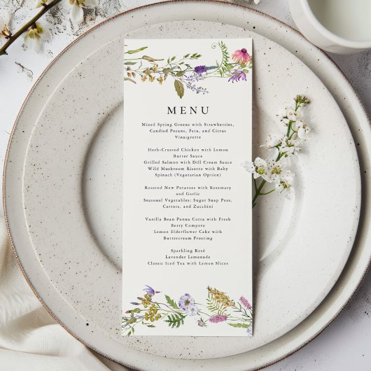 Menu Wildflower Garden Wreath Greenery Wedding