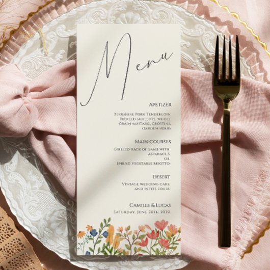 Menu Wildflower Script Modern Wedding