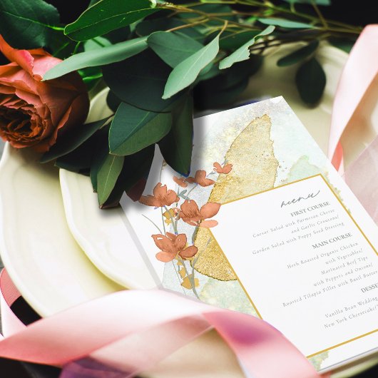 Menu Wildflower Wedding Waterverf Gold ID954