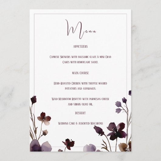 Menu Wine Red Plum Mauve Fall Floral Wedding (Devant)