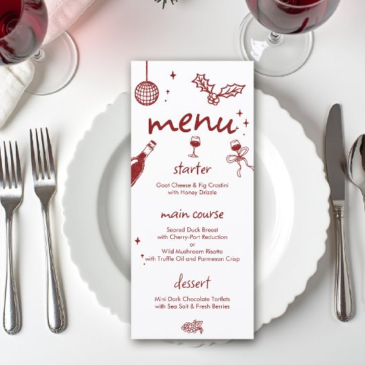 Menu Wine Tasting Holiday Christmas Party Hand-Drawn