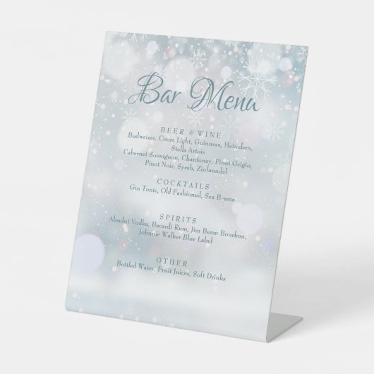 Menu Winter Snowflakes Bar Reclamebord Met Voetstuk (Voorkant)