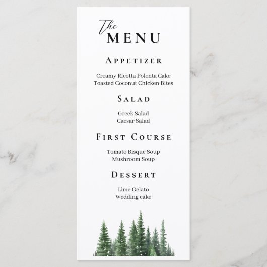 Menu Winter Watercolor Forest Mariage élégant (Devant)