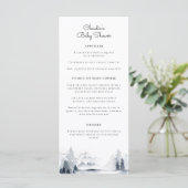 Menu Winter Woodland Baby shower de script moderne (Debout devant)