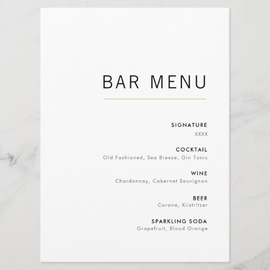 Menu Wit-& Gold Modern Minimalistische Weddenbalk (Voorkant)
