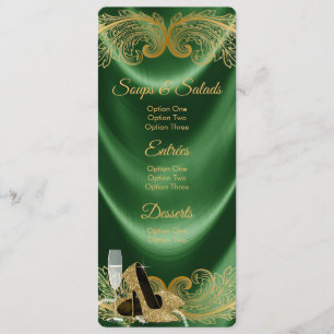 Menu Womans Emerald Green and Gold Birthday Party Kaart