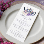 Menu Wonderland Fairytale Mariage Afnoon Tea Party<br><div class="desc">Présentez votre menu de thé de l'après-midi à vos invités avec notre soirée de thé de l'après-midi magnifiquement conçu dans le modèle de menu du merveilleux vintage Alice au pays des merveilles. Parfait pour un Alice au pays des merveilles et des fêtes. Le design comprend une théière vintage avec un...</div>