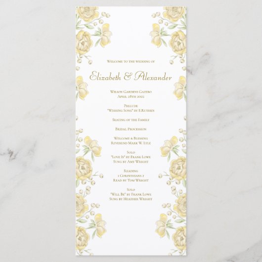Menu Yellow Rose Wedding Programs (Devant)