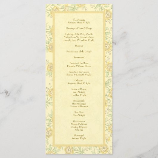 Menu Yellow Rose Wedding Programs (Dos)