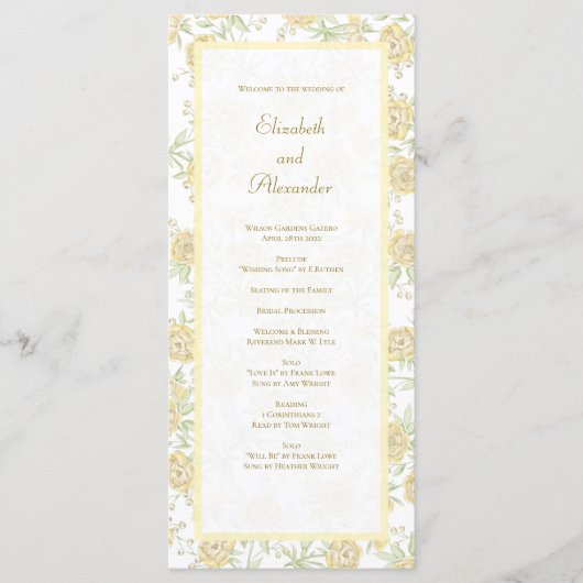 Menu Yellow Rose Wedding Programs (Devant)