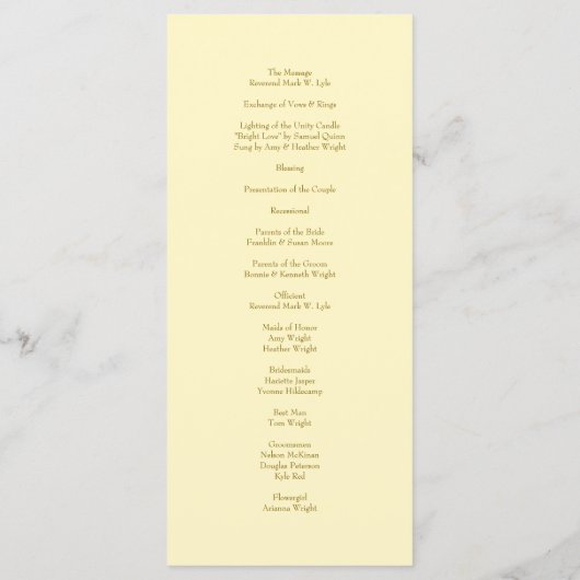 Menu Yellow Rose Wedding Programs (Dos)