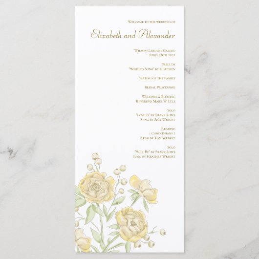 Menu Yellow Rose Wedding Programs (Devant)