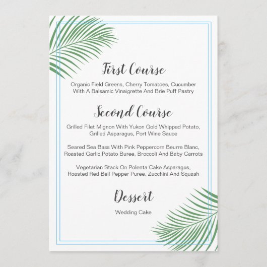 Menu Zacht tropisch handpalm Leaf Wedding (Voorkant)