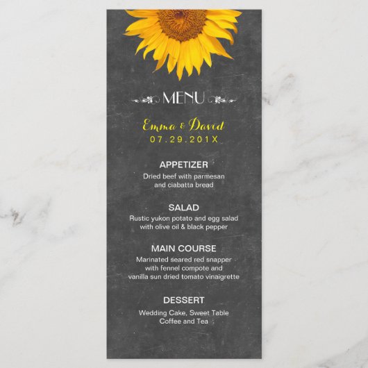 menu Zonnebloem Rustic Chalkboard Wedding (Voorkant)