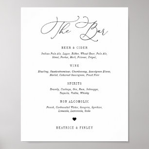 Menu Zwart Beatrice Script Elegant Wedding Bar Poster