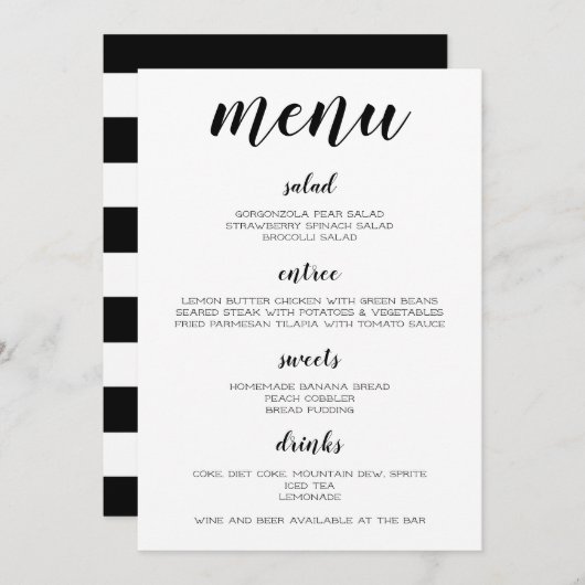 Menu Zwart-wit (Voorkant / Achterkant)