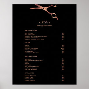 Menu zwarte haarSalon Copper Price List Poster