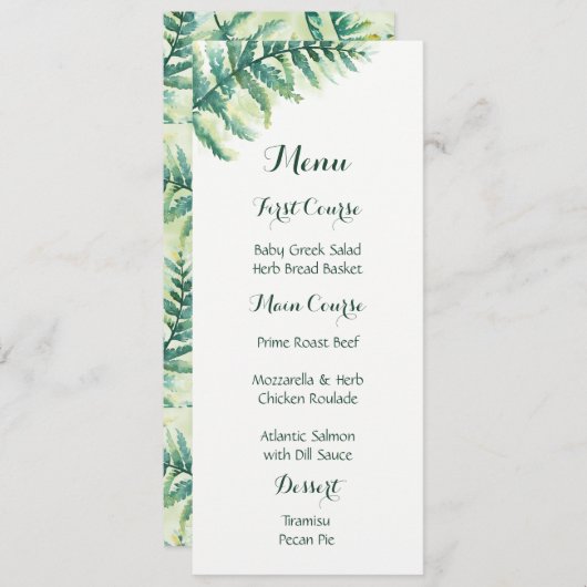 Menus d'aquarelle verte (Devant / Derrière)